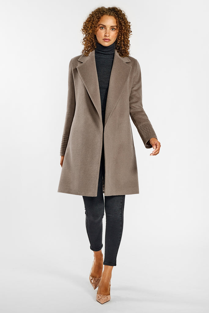 Mid Length Notched Collar Wrap Coat