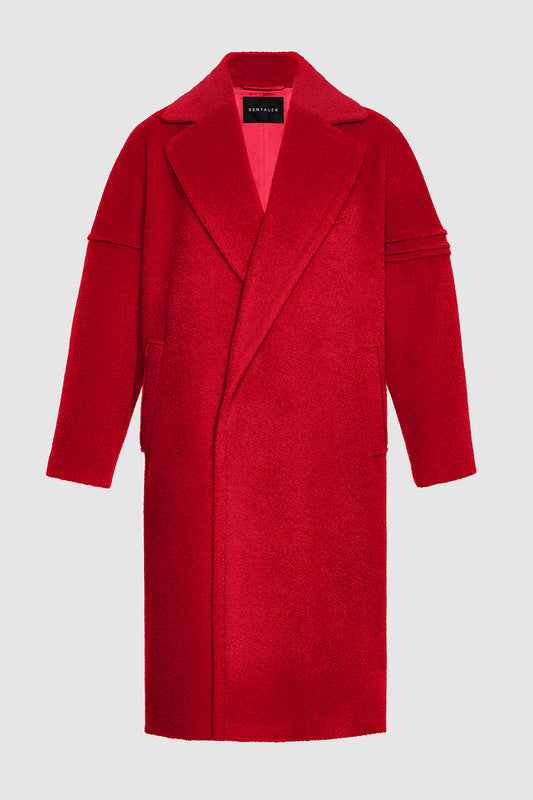 Sentaler Technical Bouclé Alpaca Robe Coat crafted in Technical Bouclé Alpaca and available in Red. Seen as off figure.