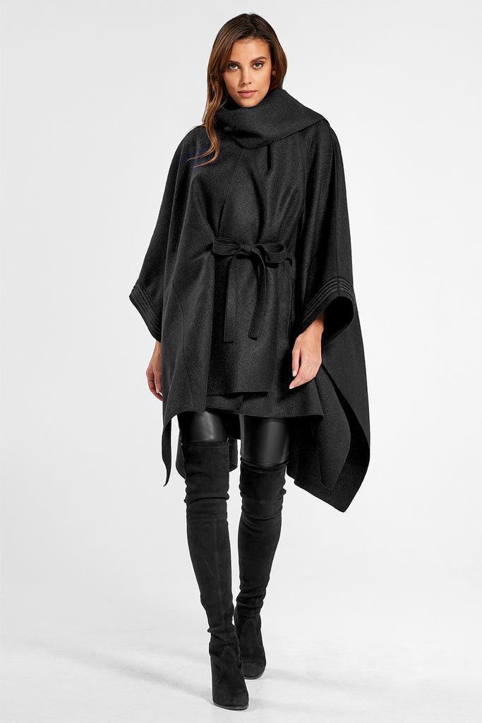 Poncho with Shawl Collar and Belt – SENTALER