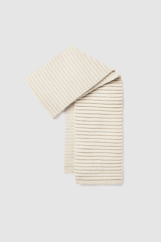 Sentaler Adult Ribbed Scarf featured in Baby Alpaca and available in Ivory White. Seen as off figure folded.