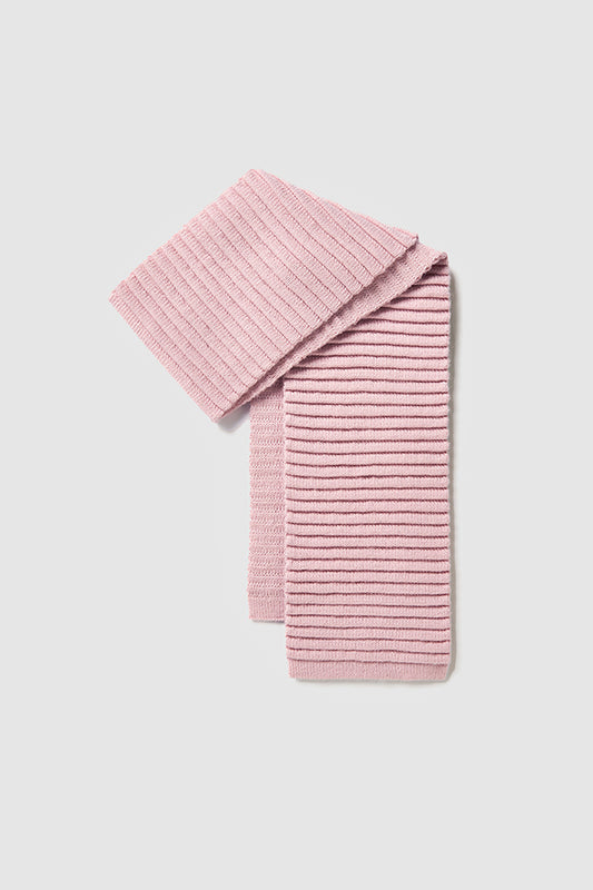 Sentaler Adult Ribbed Scarf featured in Baby Alpaca and available in Pink. Seen as off figure folded.