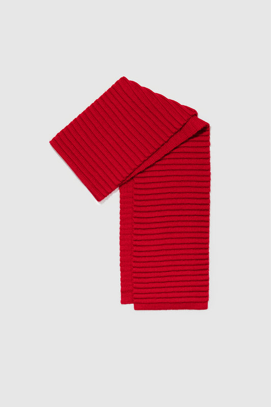 Sentaler Adult Ribbed Scarf featured in Baby Alpaca and available in Red. Seen as off figure folded.