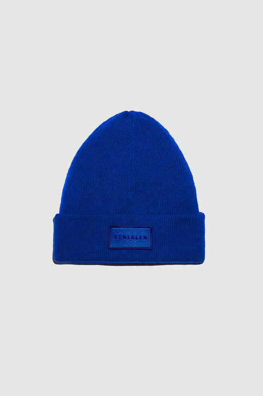 Sentaler Alpaca Beanie featured in Baby Alpaca and available in Cobalt Blue Blue. Seen as off figure.