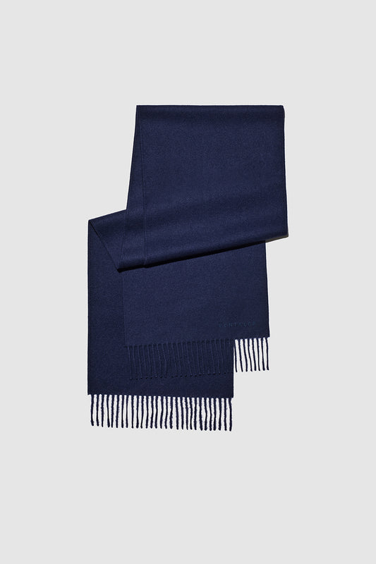 Sentaler Baby Alpaca Classic Scarf featured in Baby Alpaca and available in Navy Blue. Seen as off figure folded.