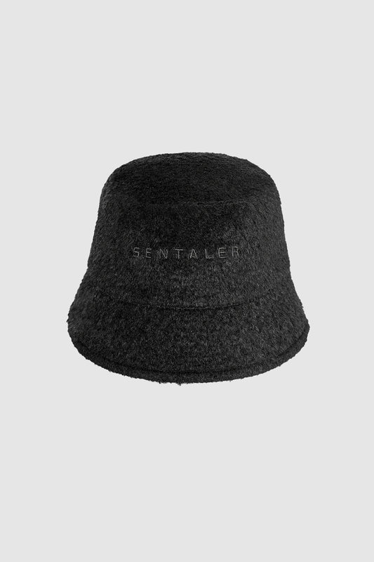 Sentaler Bouclé Alpaca Bucket Hat featured in Bouclé Alpaca and available in Black. Seen as off figure.