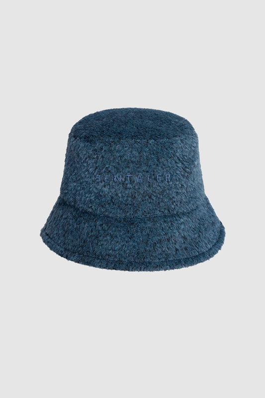 Sentaler Bouclé Alpaca Bucket Hat featured in Bouclé Alpaca and available in Lazuli Blue. Seen as off figure.