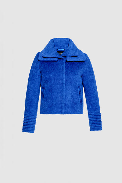 Bouclé Alpaca Double Collar Cobalt Blue Jacket | SENTALER