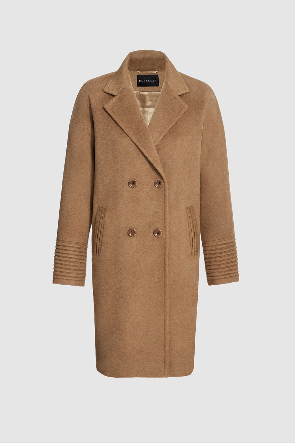 Double Breasted Notched Collar Dark Camel Coat