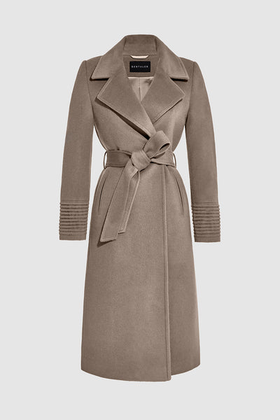 Long Wide Notched Collar Wrap Warm Taupe Coat | SENTALER