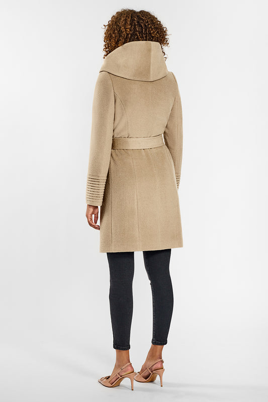 Mid Length Hooded Wrap Camel Coat | SENTALER