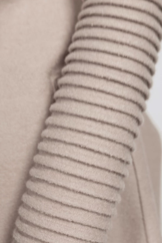 Sentaler Wrap Coat with Ribbed Sleeves featured in Superfine Alpaca and available in Chamois. Seen as product video.