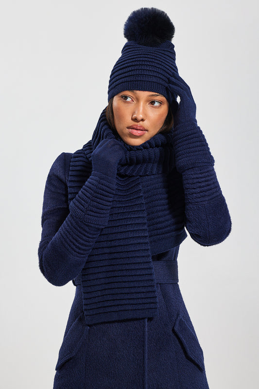 Sentaler Adult Ribbed Gloves featured in Baby Alpaca and available in Navy. Seen from front.
