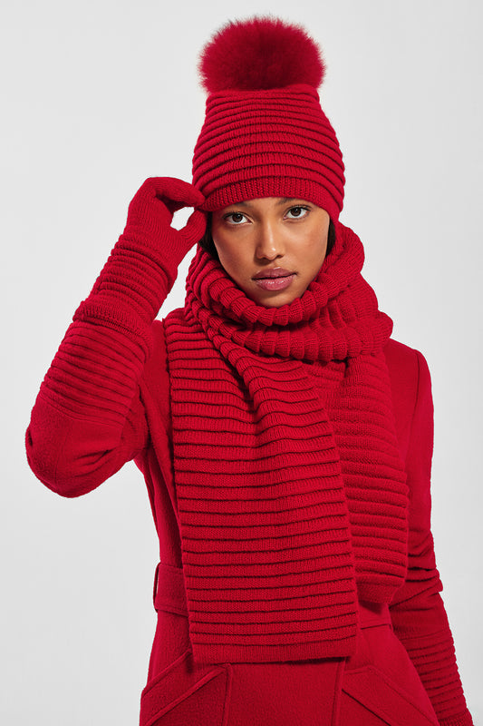 Sentaler Adult Ribbed Gloves featured in Baby Alpaca and available in Red. Seen from front.
