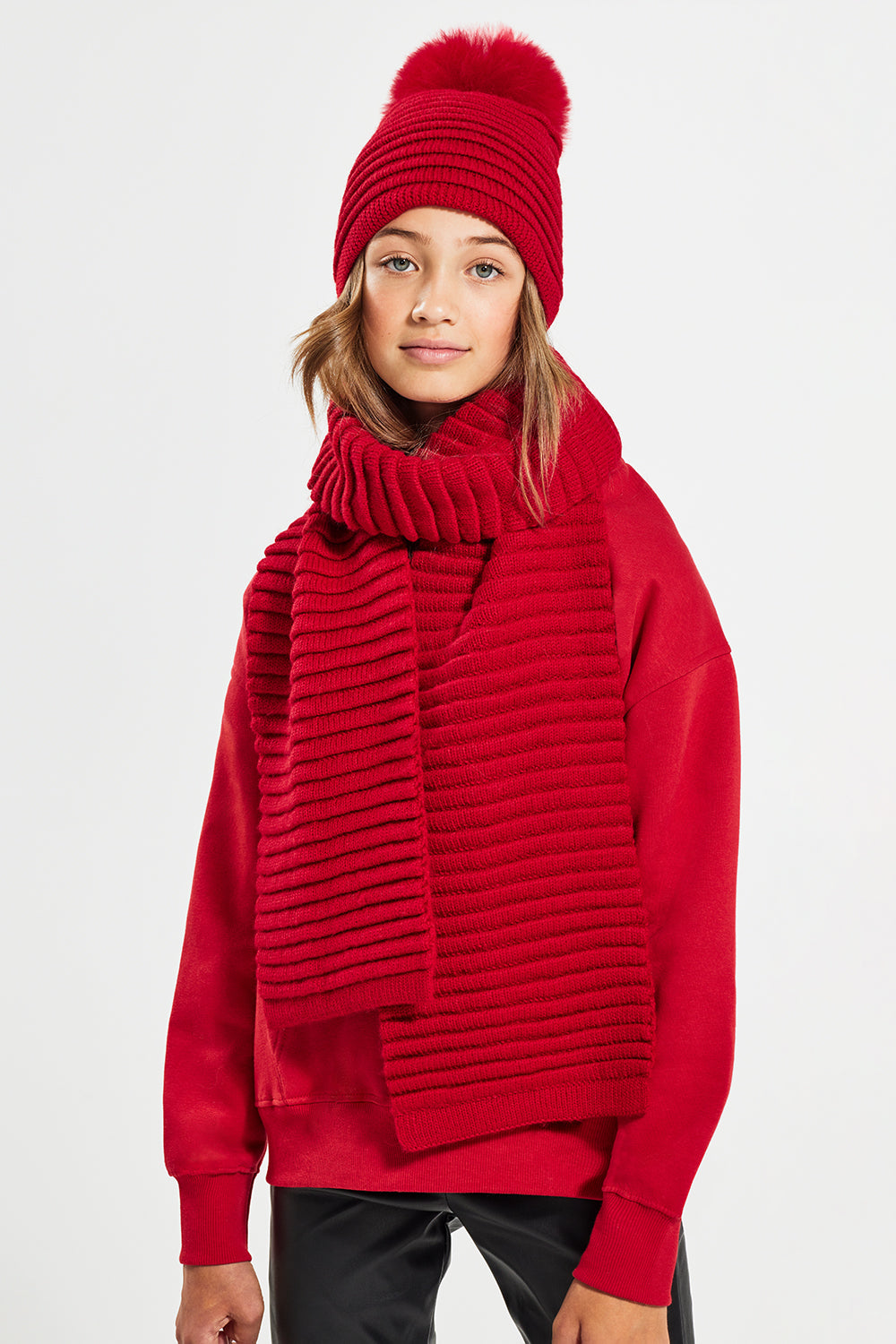 Kids Ribbed Red Scarf (6-14 Years)