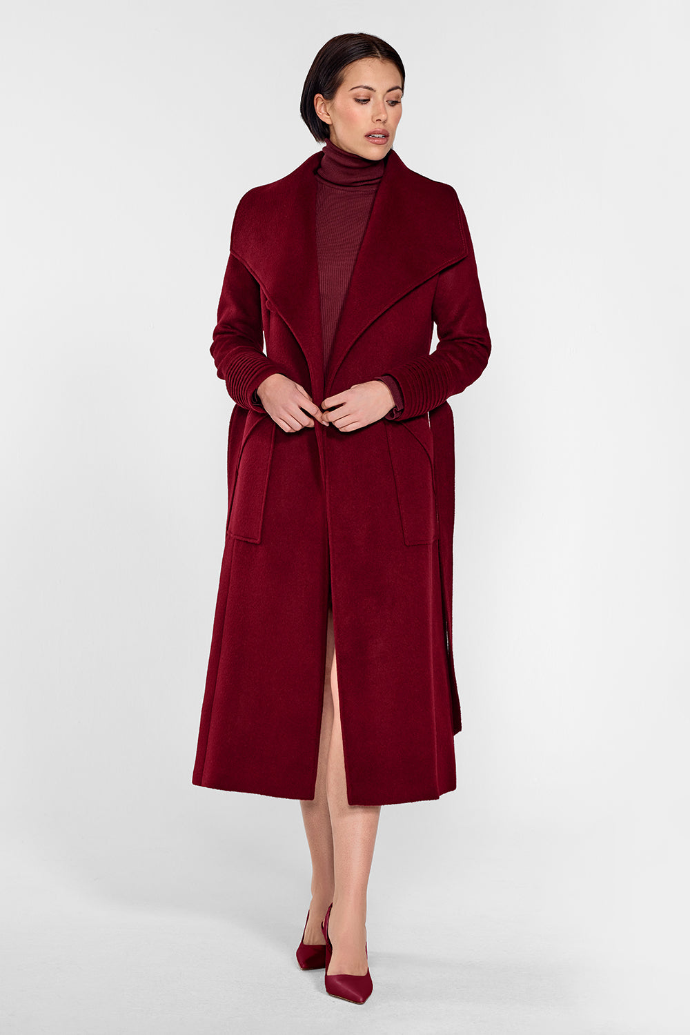 Long Wide Collar Wrap Garnet Red Coat