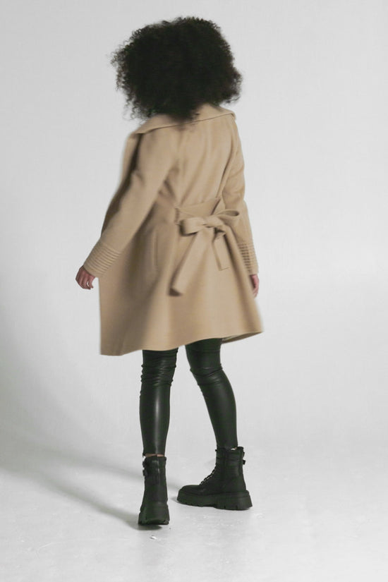 Wrap Chamois Coat with Ribbed Sleeves